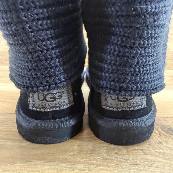 UGG Classic Cardy Boots Womens 6 Black Sweater Knit Pull On Boots Button - Picture 7 of 11